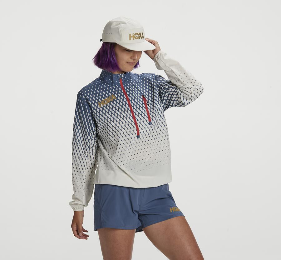 Hoka One One Womens Jackets - Wind-Resistant - Blue/White - XZYS68273